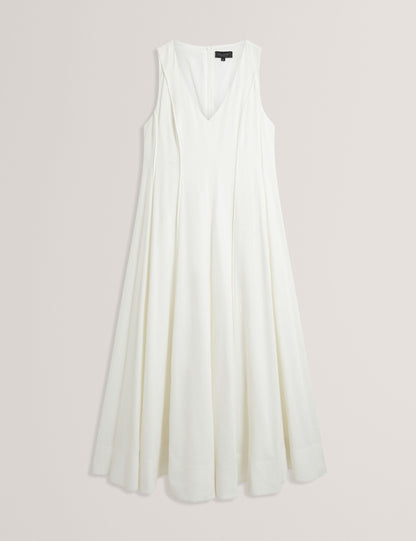 Ted Baker SLEEVELESS V-NECK PLEATED MAXI DRESS - White