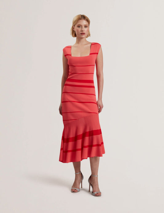 Ted Baker TILLEEA - Striped Square Neck Flippy Hem Midi Dress