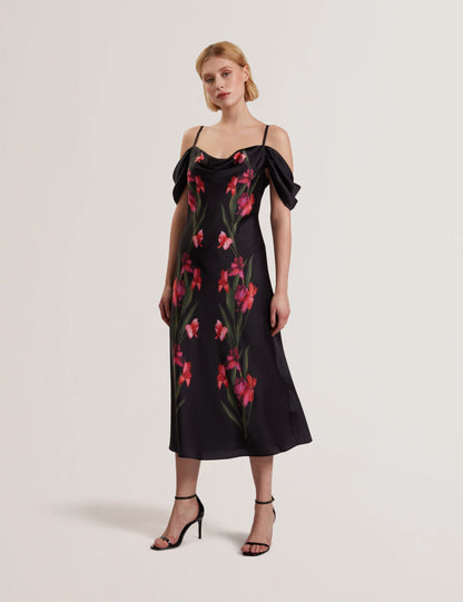 Ted Baker LUCERN - Floral Satin Off Shoulder Bias Midi Dress