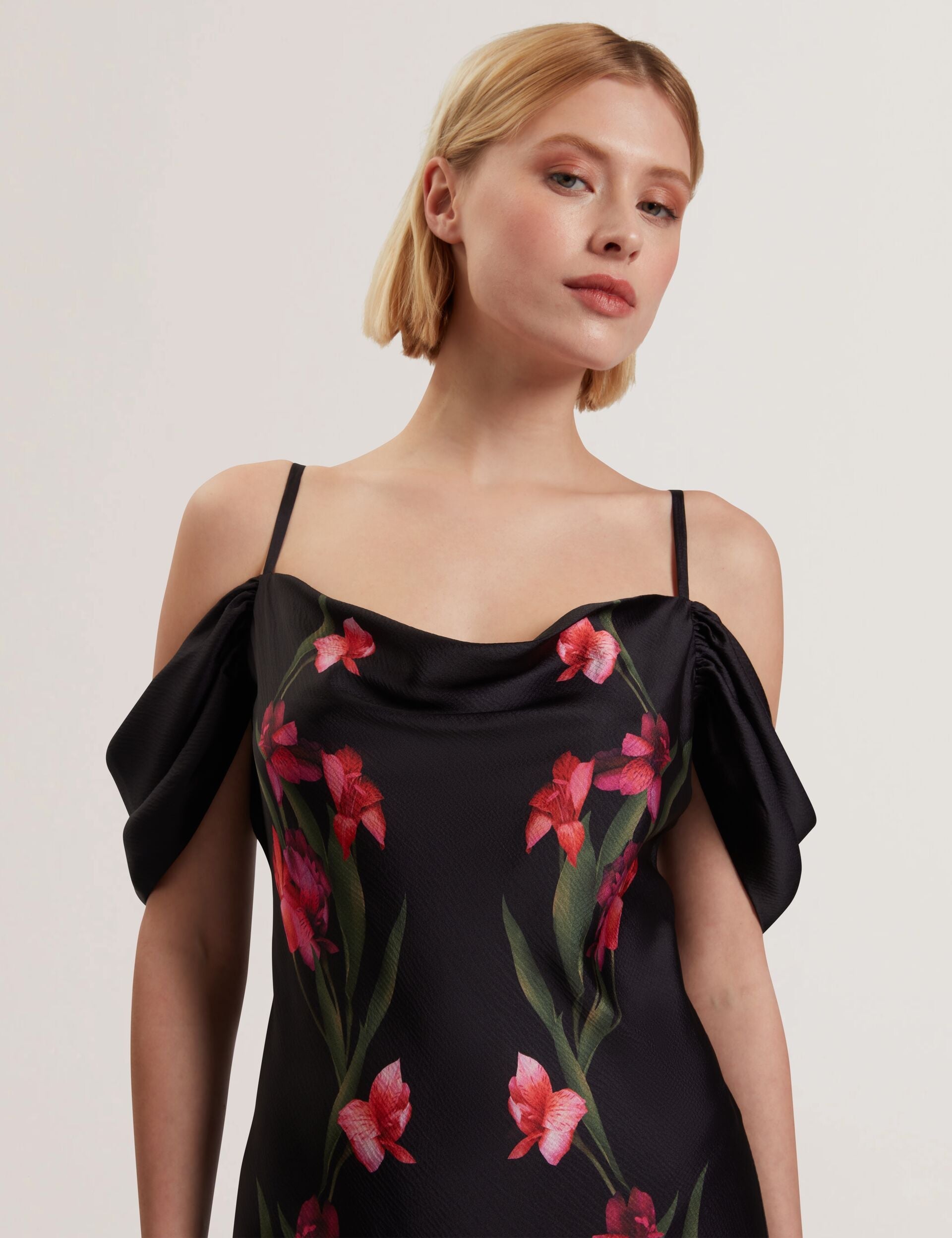 Ted Baker LUCERN - Floral Satin Off Shoulder Bias Midi Dress