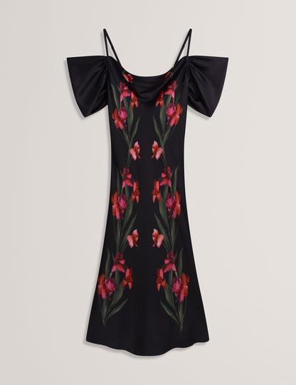 Ted Baker LUCERN - Floral Satin Off Shoulder Bias Midi Dress