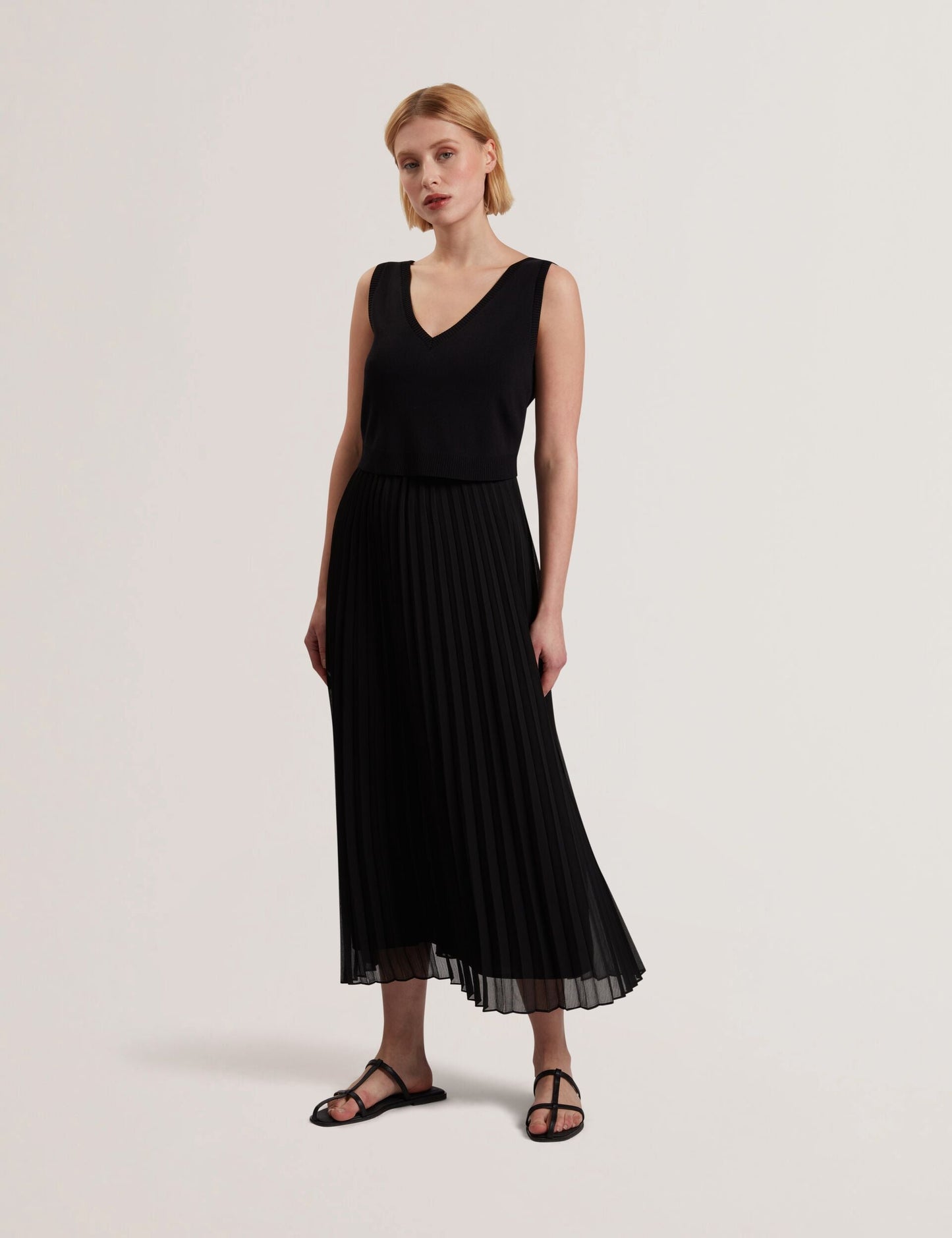 Ted Baker LARNAHH - Pleated Midi Dress With Removable Knit Tank