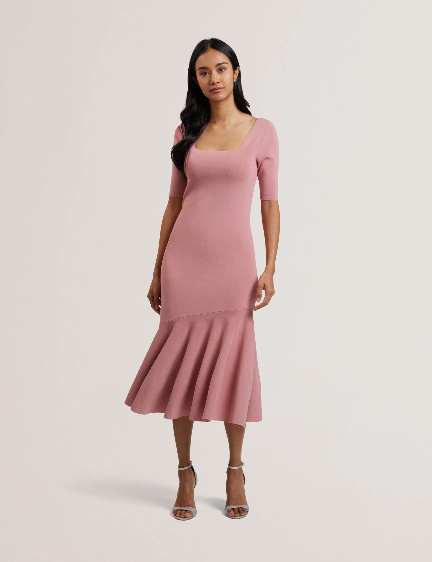Ted Baker MIYHAA - Flippy Hem Square Neck Knitted Midi Dress