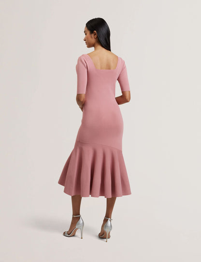 Ted Baker MIYHAA - Flippy Hem Square Neck Knitted Midi Dress
