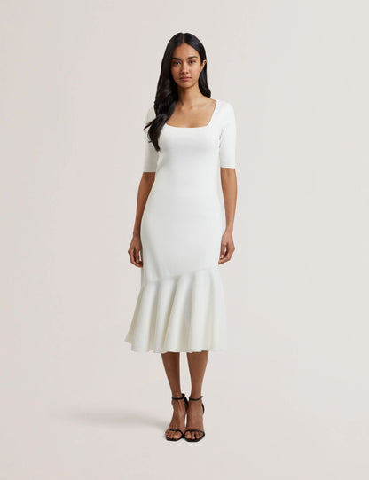 Ted Baker MIYHAA - Flippy Hem Square Neck Knitted Midi Dress