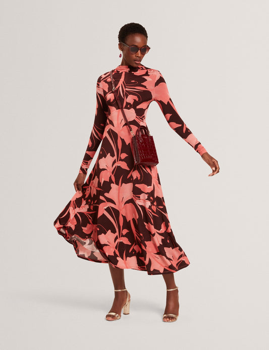 Ted Baker STARLAH - Slinky Printed Jersey Long Sleeve Midi Dress