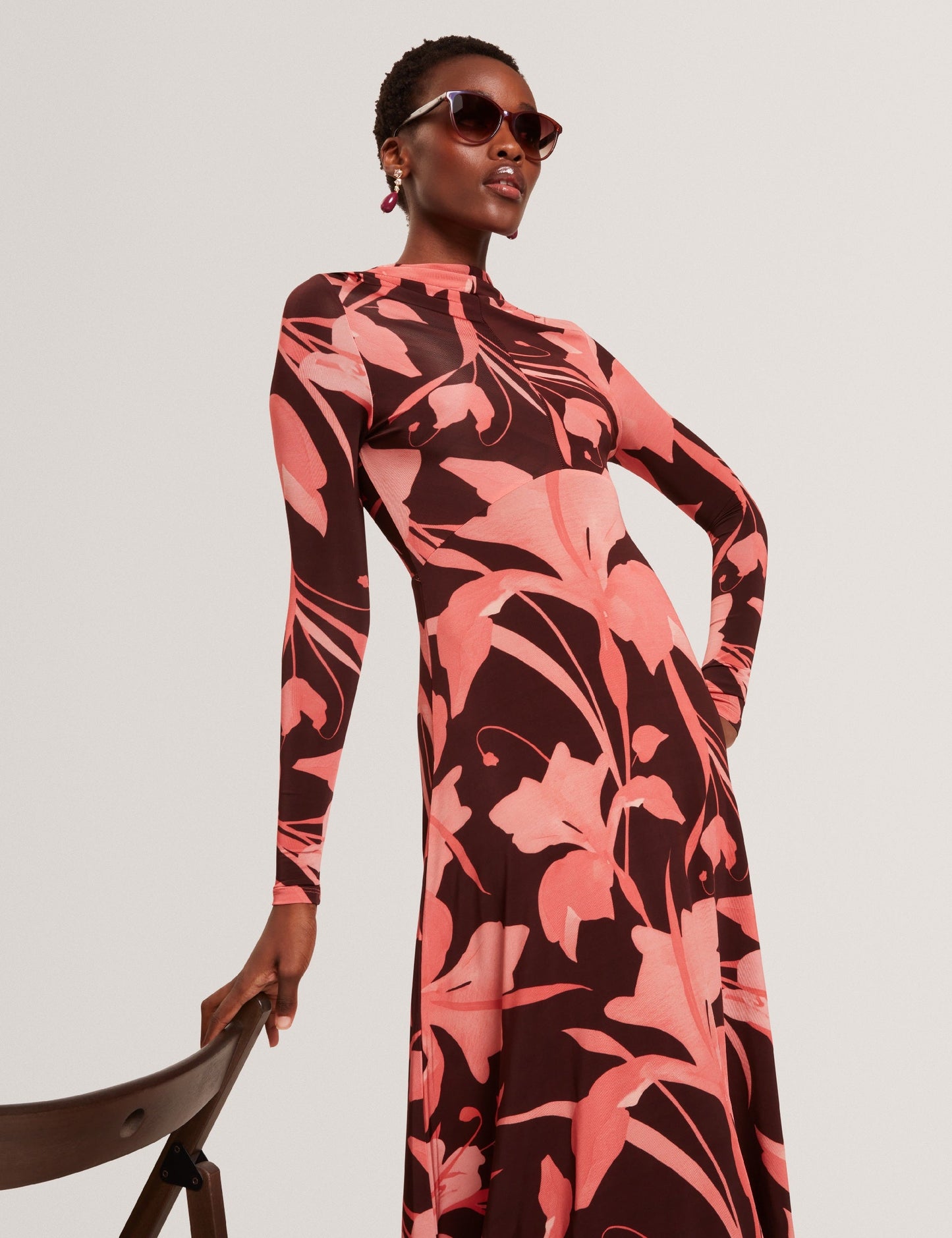 Ted Baker STARLAH - Slinky Printed Jersey Long Sleeve Midi Dress
