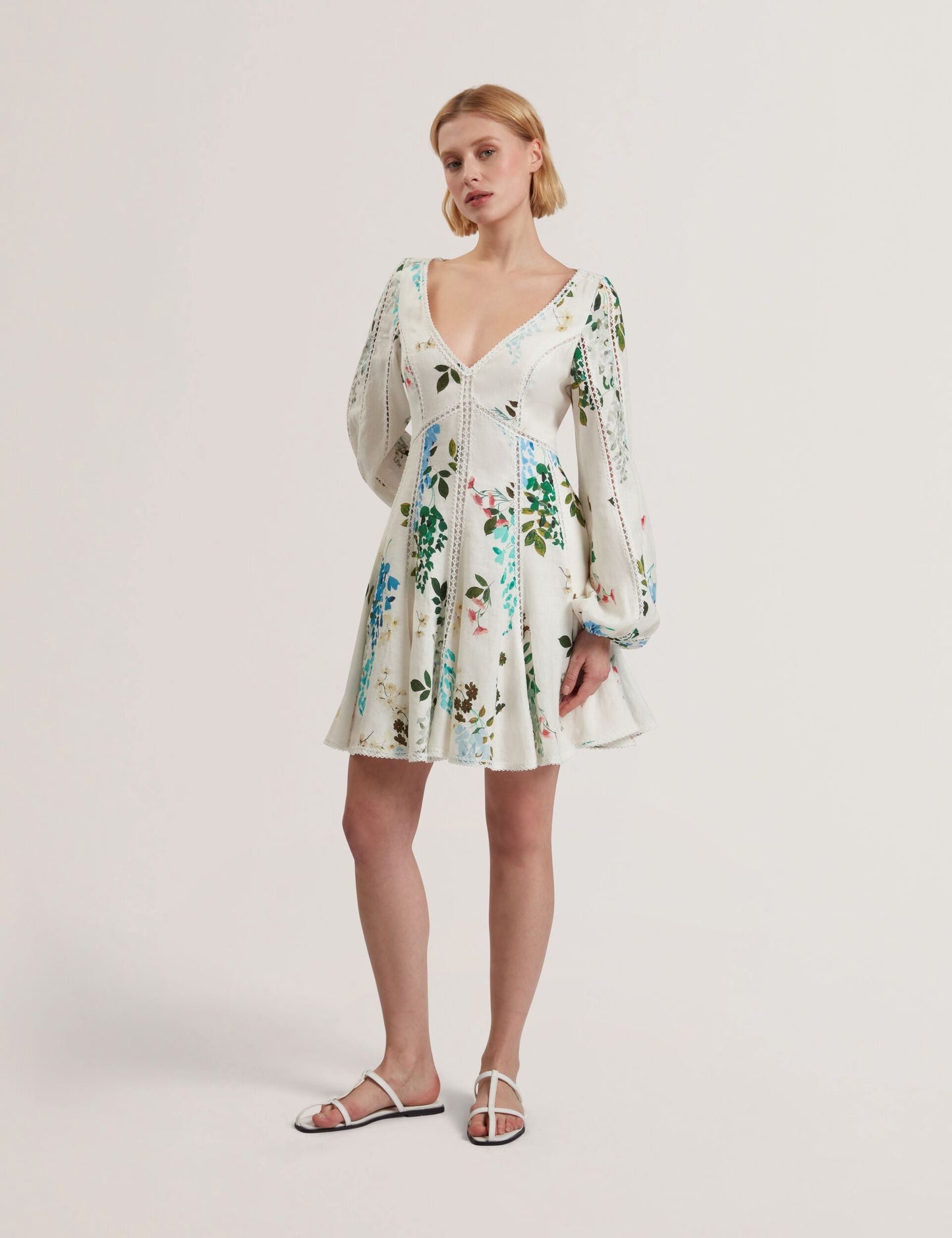 Ted Baker BELVIDA - Floral Crochet Trim Linen Mini Dress