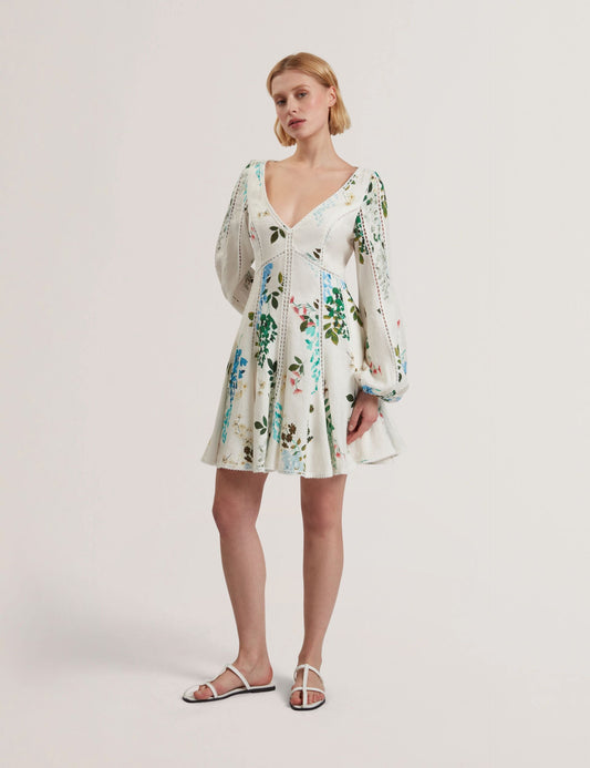Ted Baker BELVIDA - Floral Crochet Trim Linen Mini Dress
