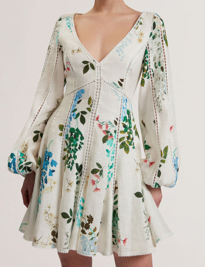 Ted Baker BELVIDA - Floral Crochet Trim Linen Mini Dress