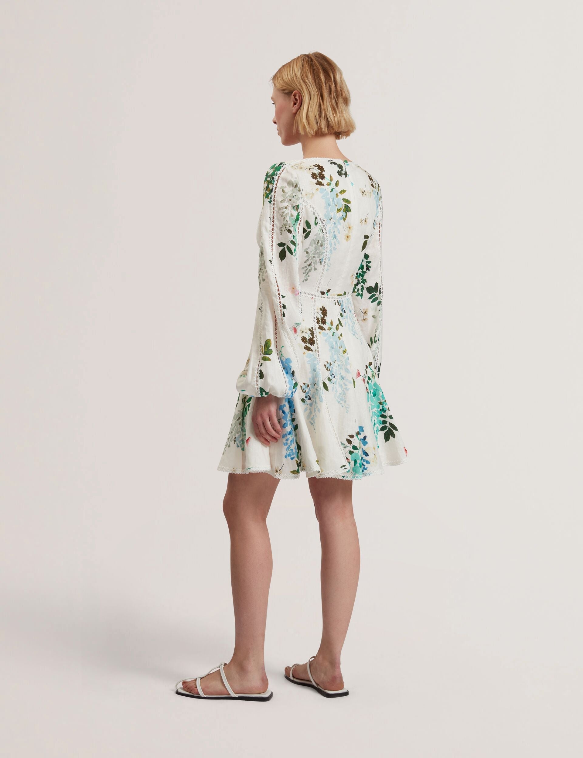 Ted Baker BELVIDA - Floral Crochet Trim Linen Mini Dress