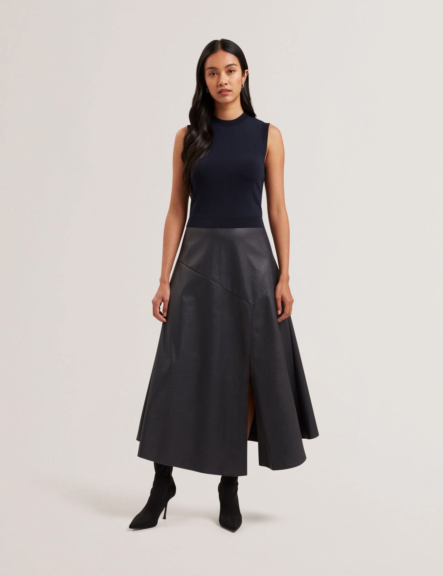 Ted Baker LABASA - Sleeveless Knit Faux Leather Midi Dress