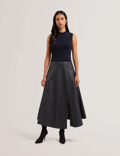 Ted Baker LABASA - Sleeveless Knit Faux Leather Midi Dress