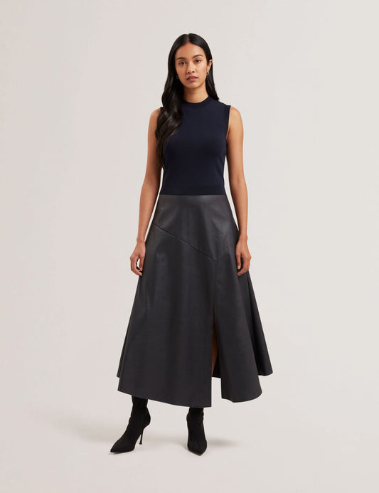 Ted Baker LABASA - Sleeveless Knit Faux Leather Midi Dress