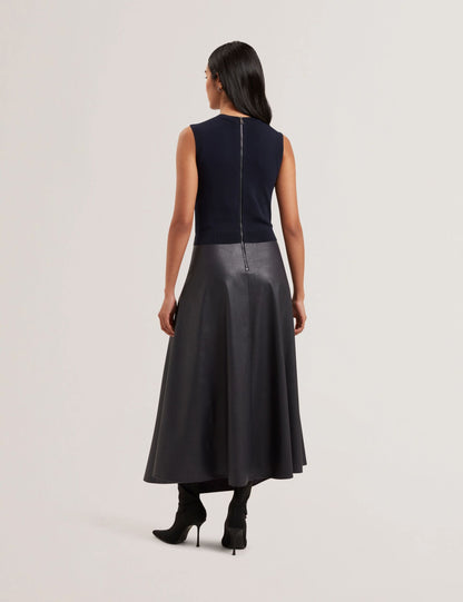 Ted Baker LABASA - Sleeveless Knit Faux Leather Midi Dress
