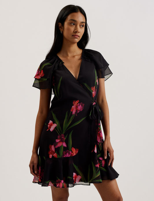 Ted Baker FASNIA - Floral Angel Sleeve Wrap Mini Dress