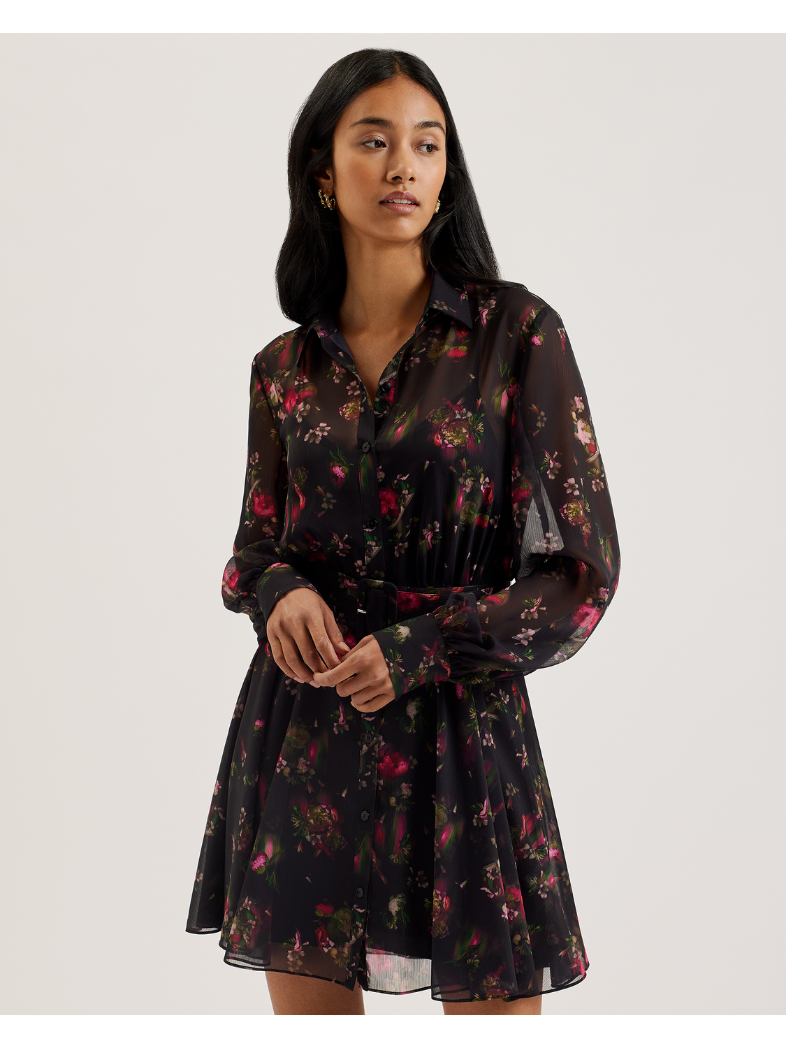 Ted Baker EBENE - Floral Print Belted Mini Shirt Dress