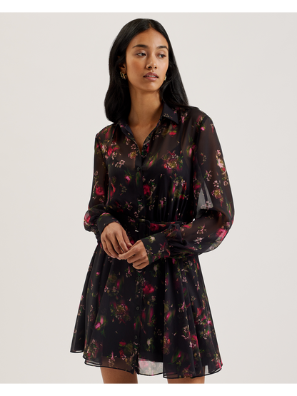 Ted Baker EBENE - Floral Print Belted Mini Shirt Dress
