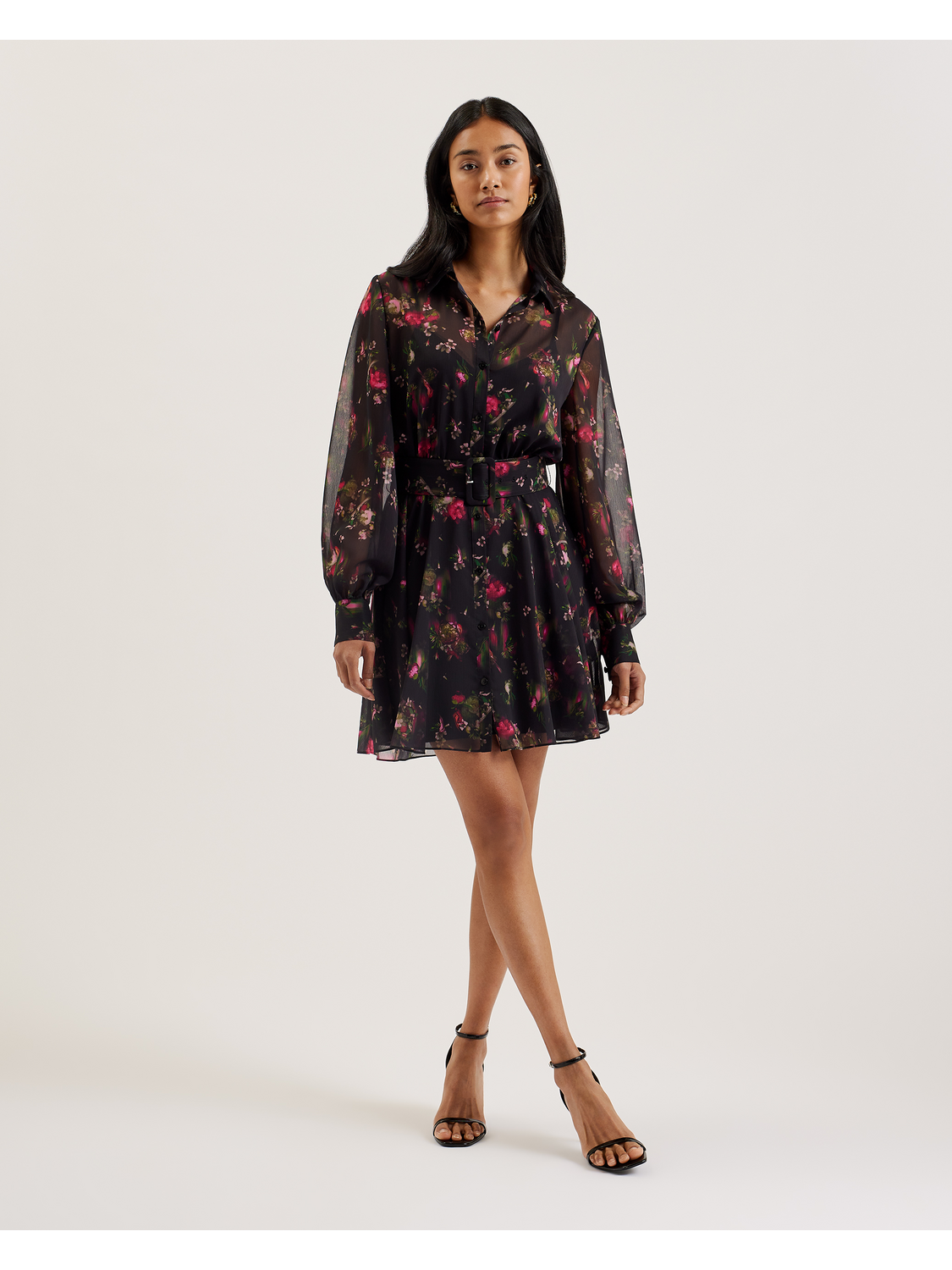 Ted Baker EBENE - Floral Print Belted Mini Shirt Dress