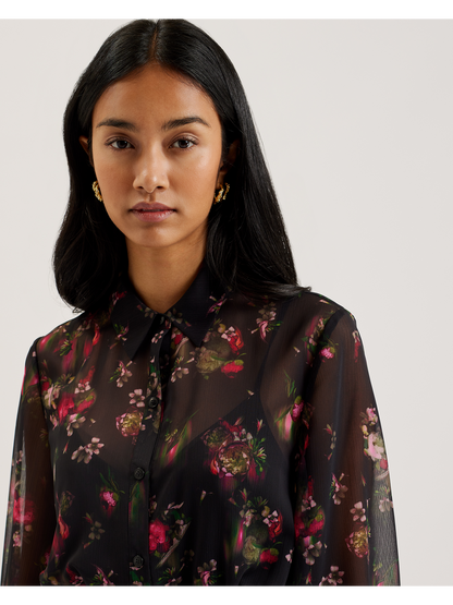 Ted Baker EBENE - Floral Print Belted Mini Shirt Dress