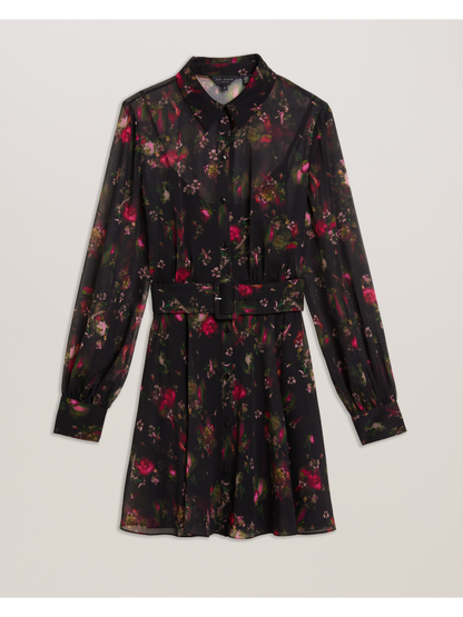 Ted Baker EBENE - Floral Print Belted Mini Shirt Dress