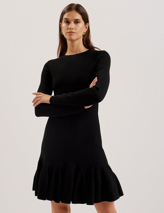 Ted Baker LOISSS - Flounce Hem Long Sleeve Knitted Mini Dress