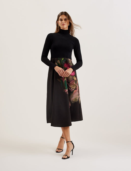 Ted Baker ASNES - Knit Bodice Midi Dress With Printed Skirt