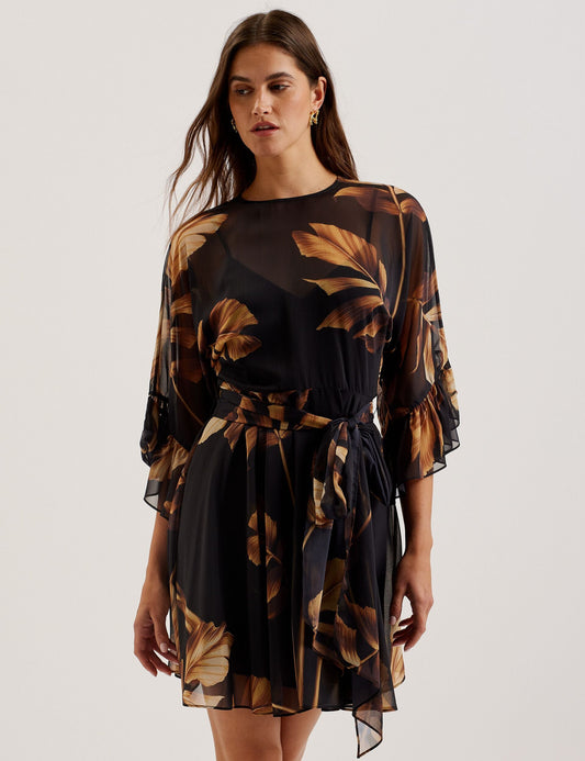 Ted Baker ELSTER - Printed Chiffon Mini Dress With Tie Waist