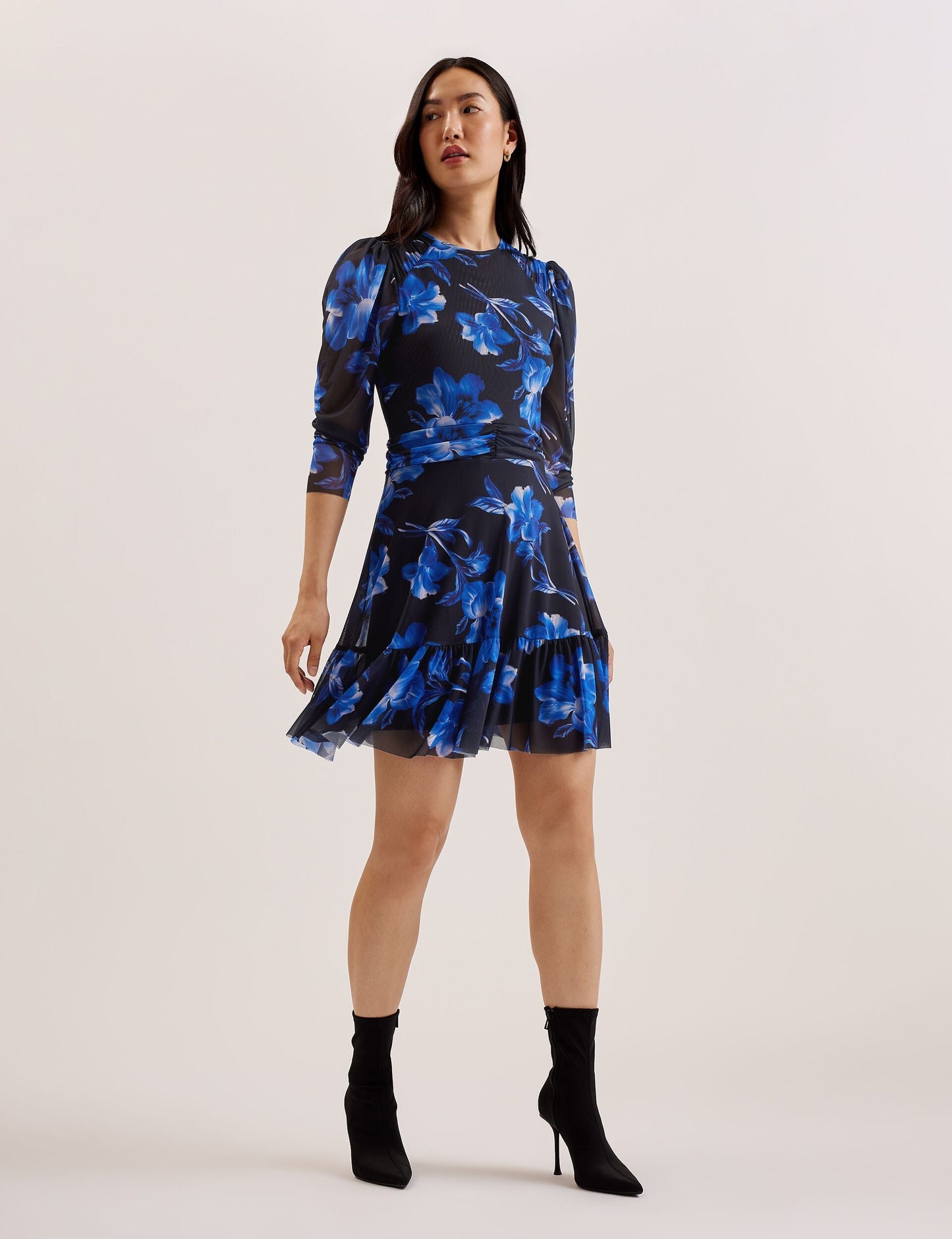Ted Baker CARMALL - Floral Puff Sleeve Mesh Mini Dress