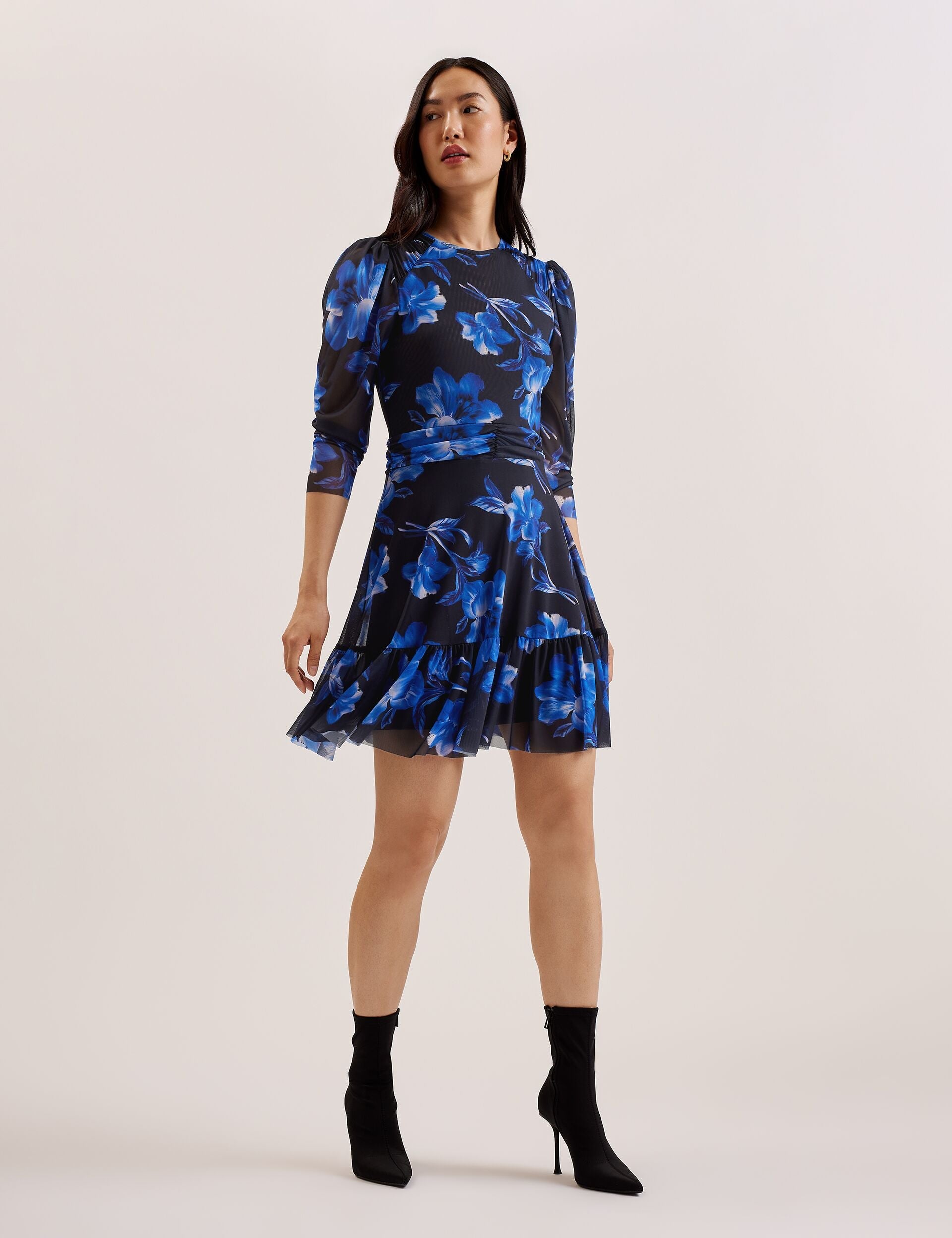 Ted Baker CARMALL - Floral Puff Sleeve Mesh Mini Dress