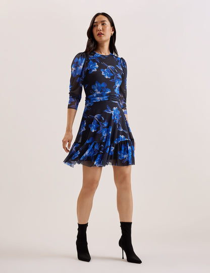 Ted Baker CARMALL - Floral Puff Sleeve Mesh Mini Dress
