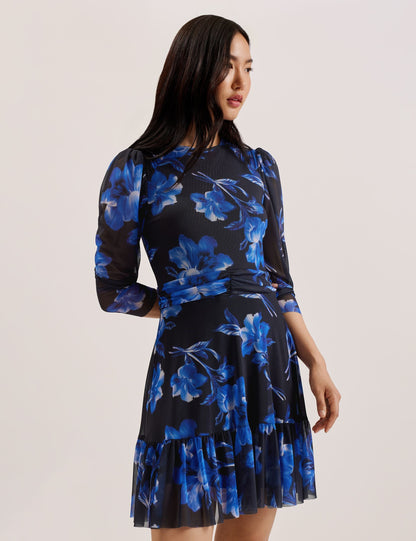 Ted Baker CARMALL - Floral Puff Sleeve Mesh Mini Dress