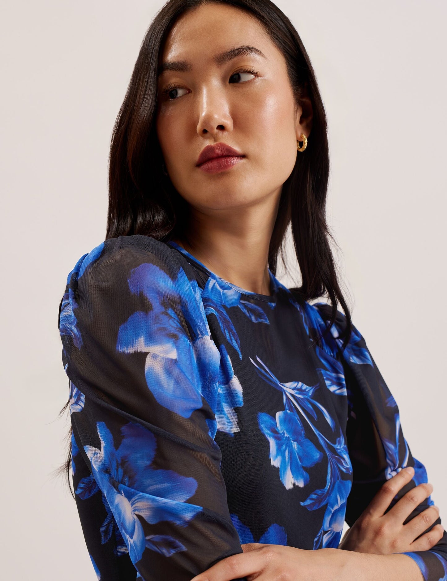 Ted Baker CARMALL - Floral Puff Sleeve Mesh Mini Dress