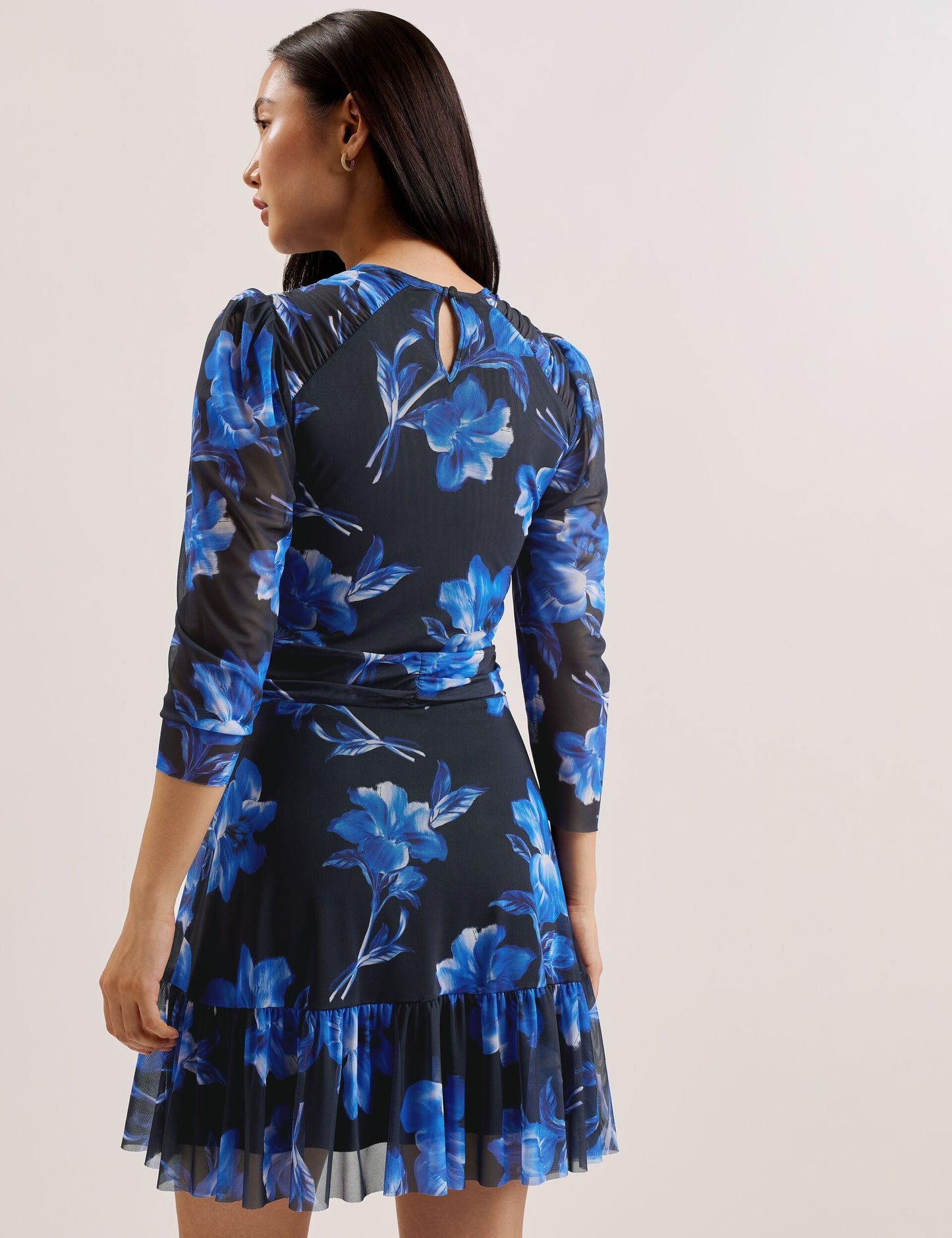 Ted Baker CARMALL - Floral Puff Sleeve Mesh Mini Dress