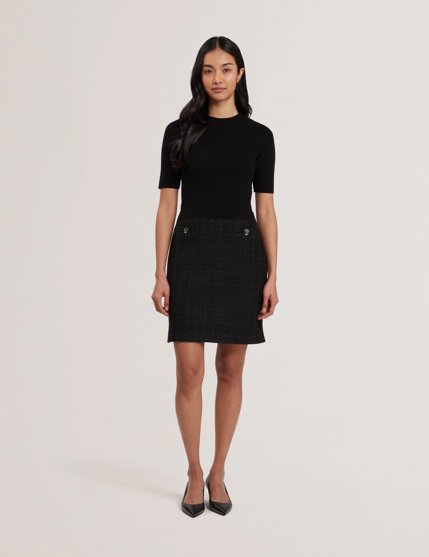 Ted Baker KOMAM - Boucle A-Line Mini Dress With Knit Bodice