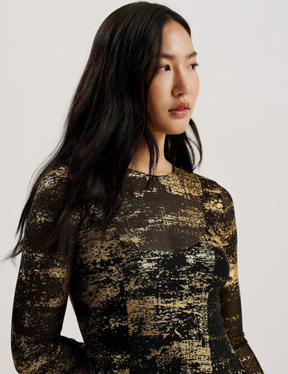 Ted Baker JUNHAA - Foil Print Long Sleeve Mesh Midi Dress