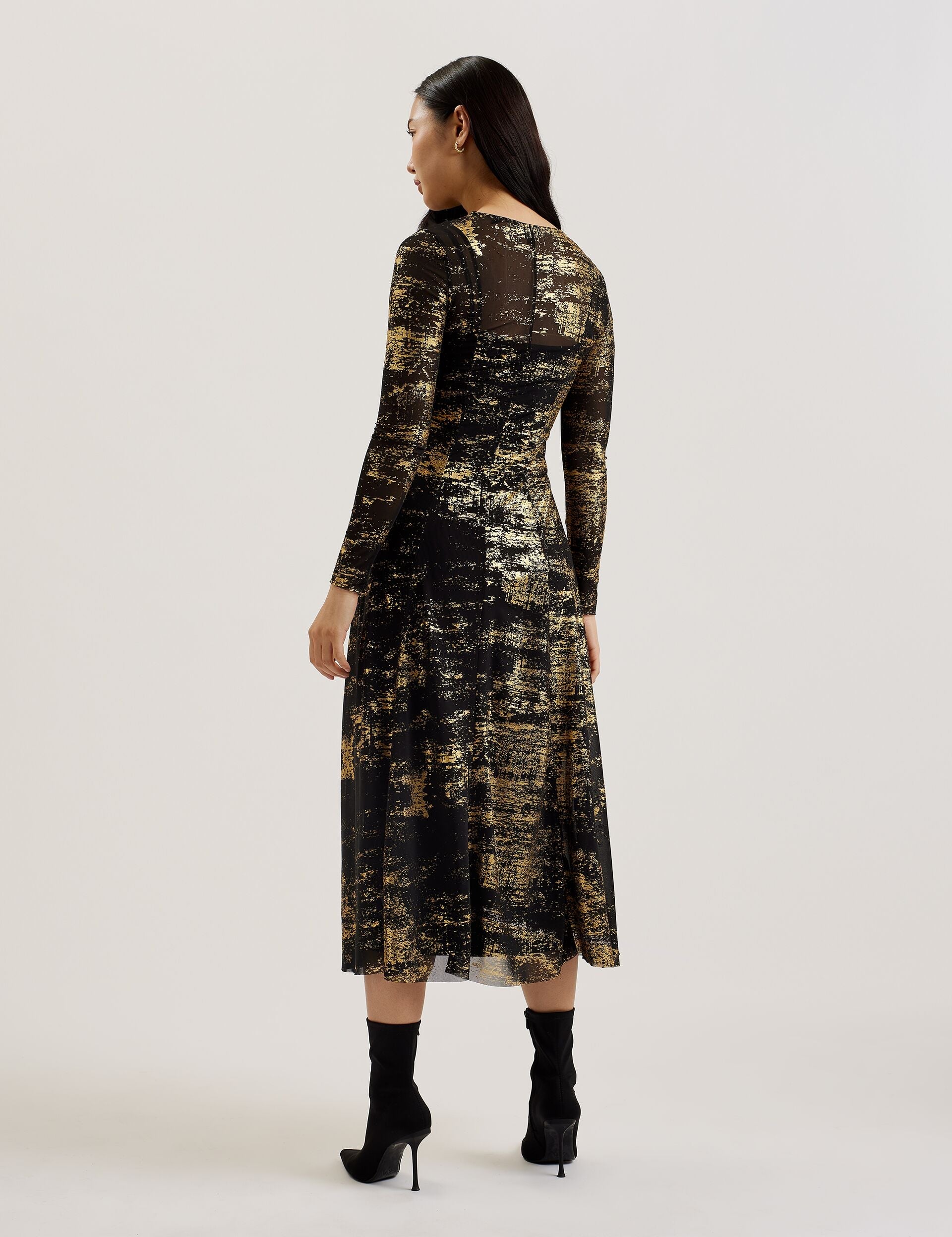Ted Baker JUNHAA - Foil Print Long Sleeve Mesh Midi Dress
