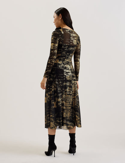 Ted Baker JUNHAA - Foil Print Long Sleeve Mesh Midi Dress