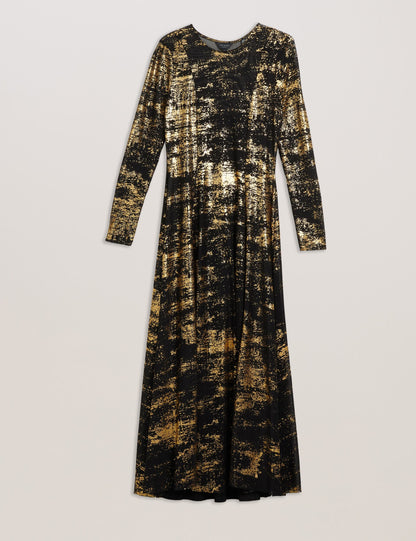 Ted Baker JUNHAA - Foil Print Long Sleeve Mesh Midi Dress