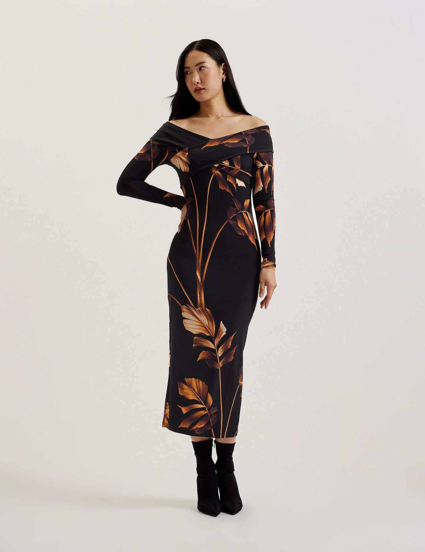 Ted Baker JOSEFEN - Printed Bardot Long Sleeve Midi Dress