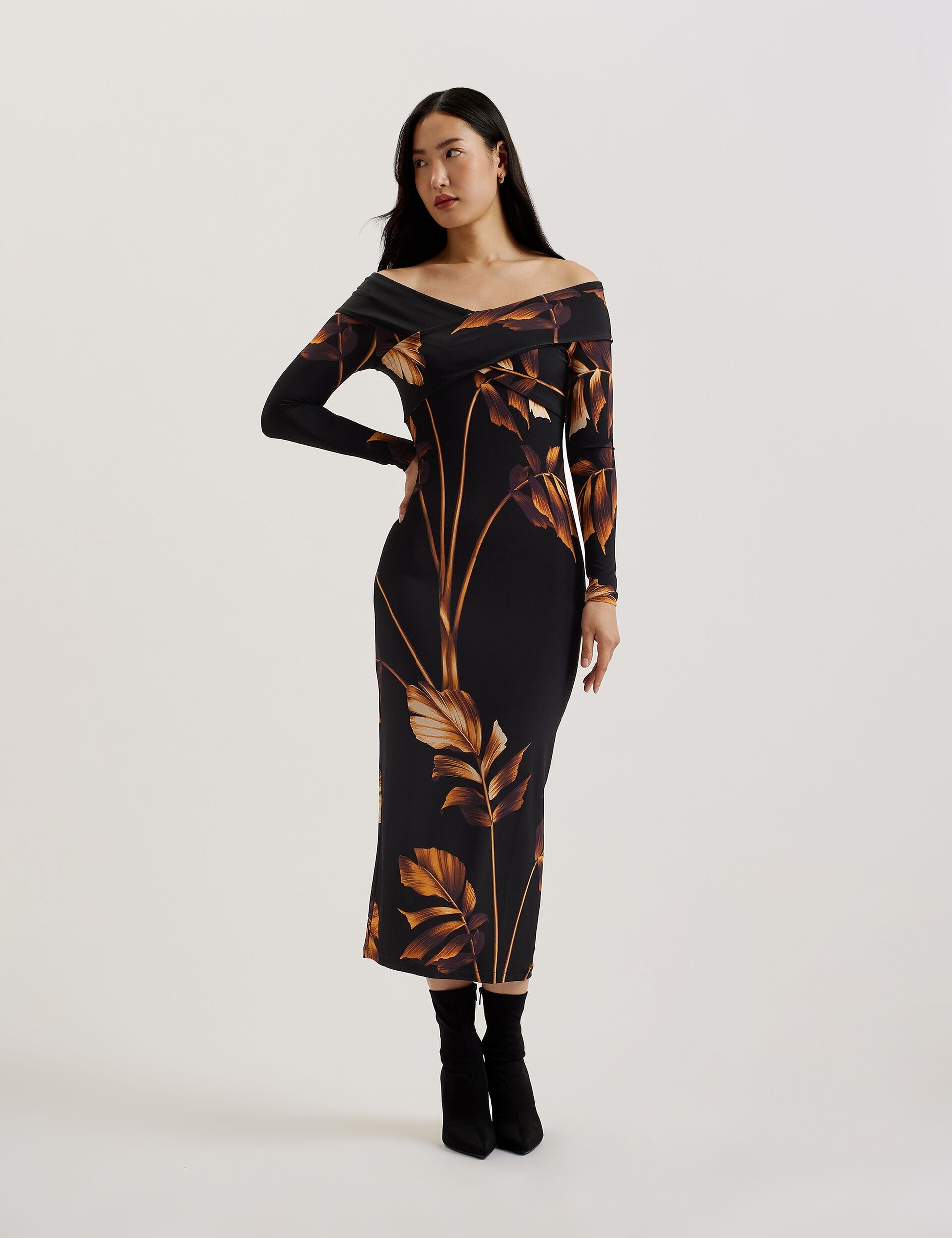 Ted Baker JOSEFEN - Printed Bardot Long Sleeve Midi Dress