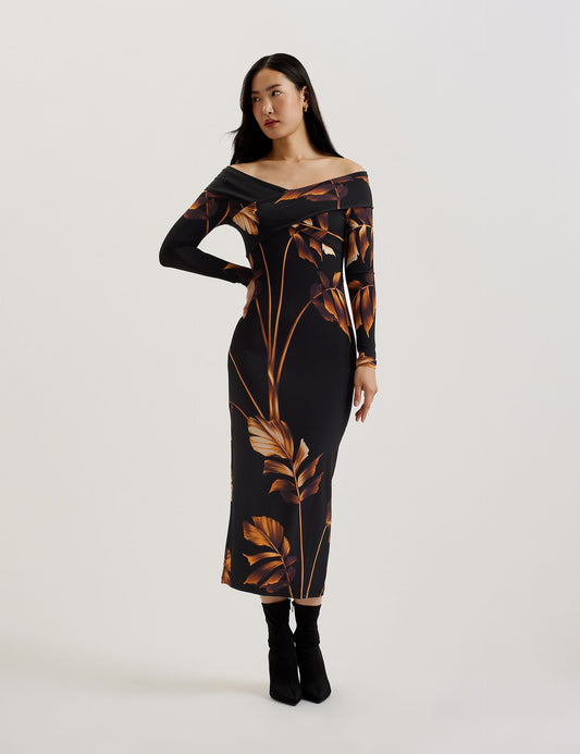 Ted Baker JOSEFEN - Printed Bardot Long Sleeve Midi Dress