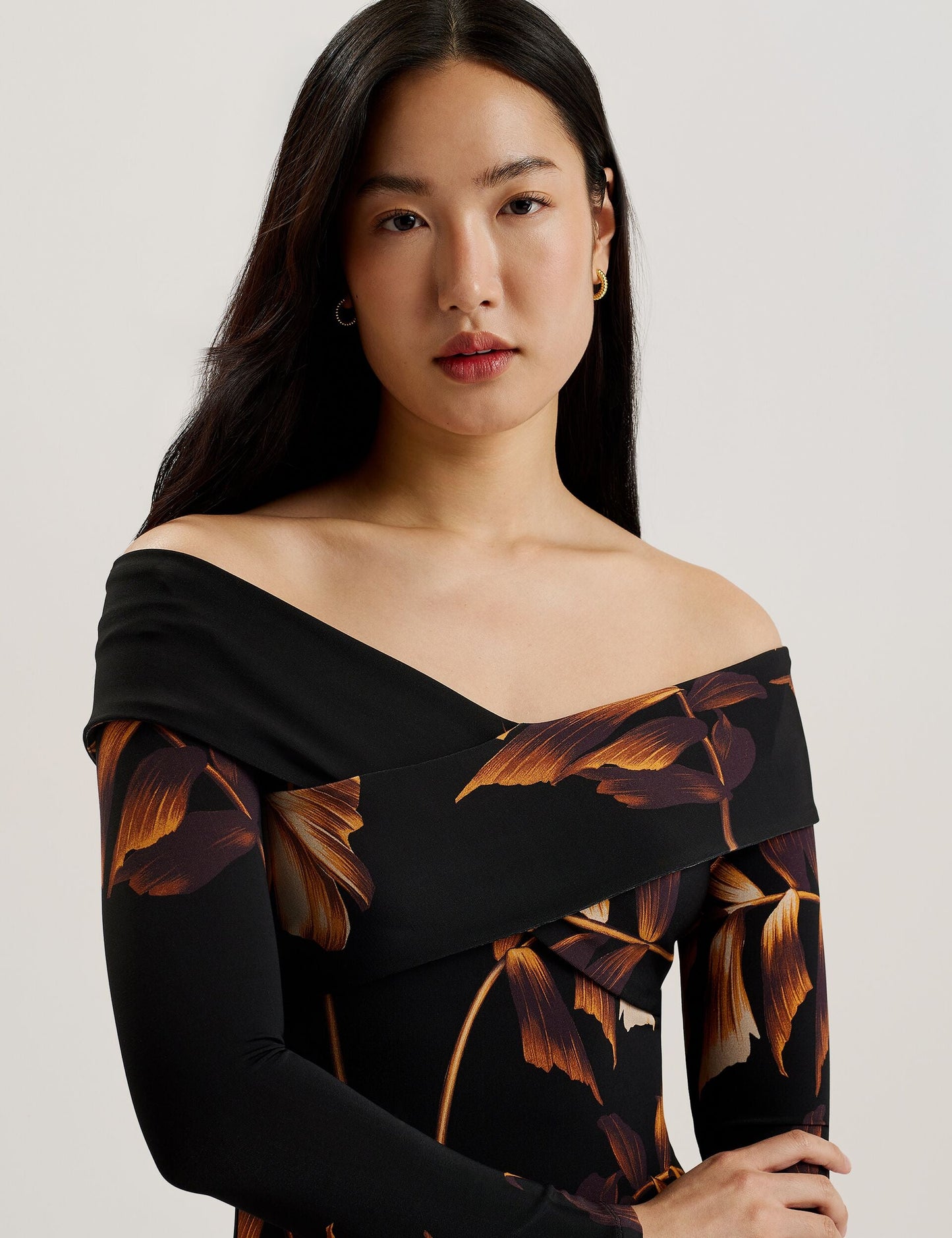 Ted Baker JOSEFEN - Printed Bardot Long Sleeve Midi Dress
