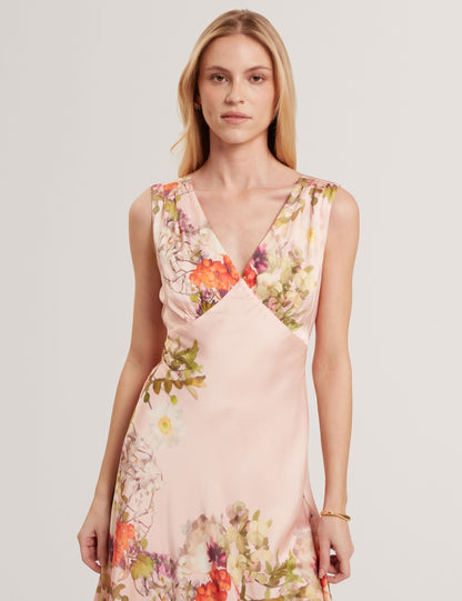 Ted Baker ALINA Floral Satin Low Cut Maxi Dress