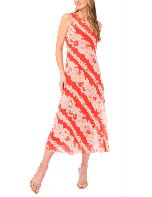 Ted Baker MARIELLA Floral Stripe Sleeveless Mesh Midi Dress