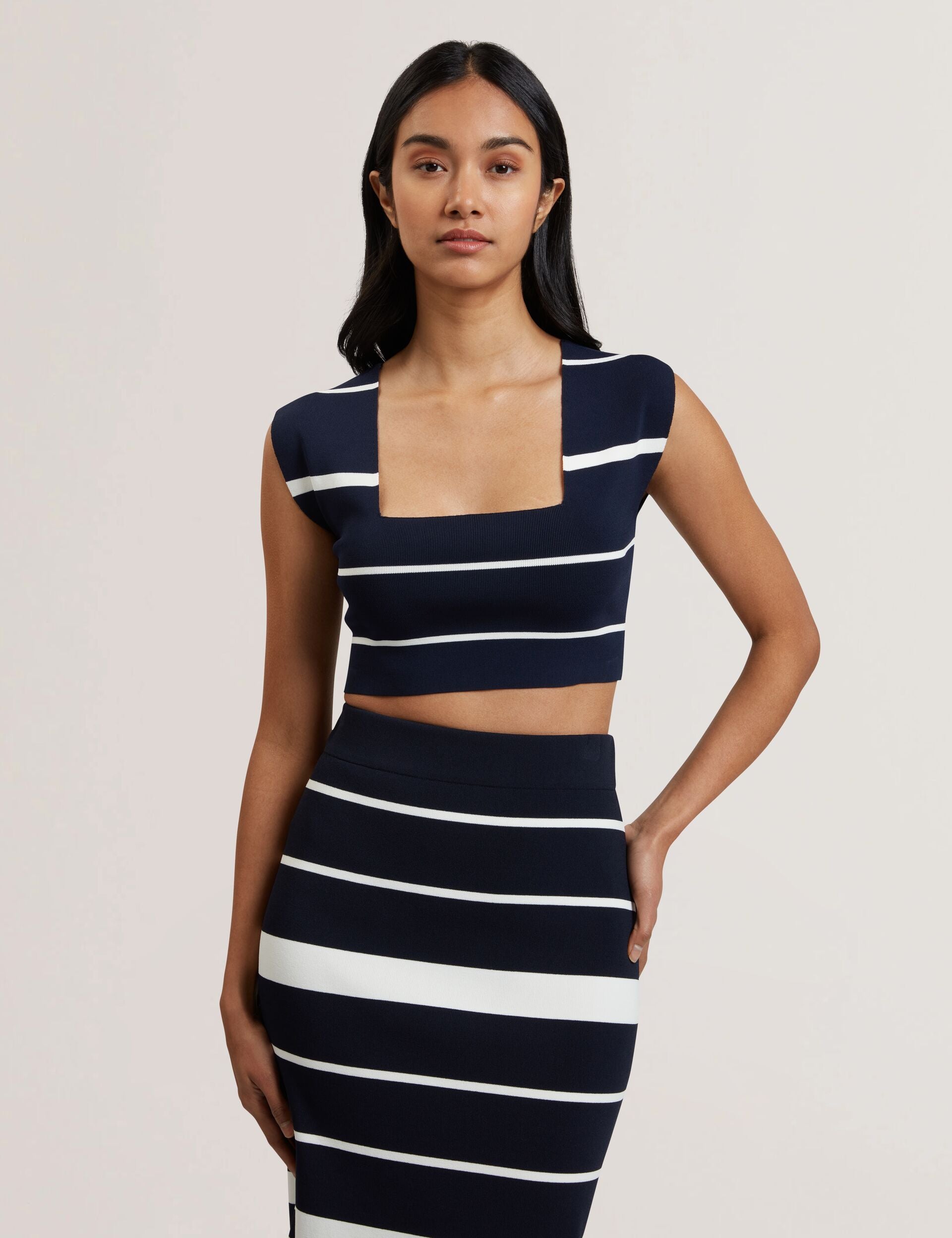 Ted Baker ELLLE - Striped Knit Square Neck Cropped Top