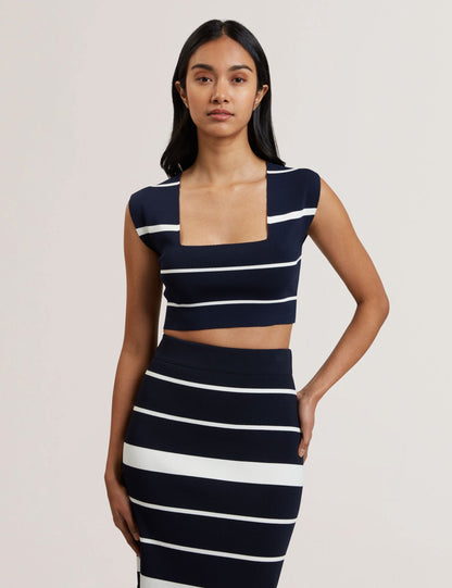 Ted Baker ELLLE - Striped Knit Square Neck Cropped Top