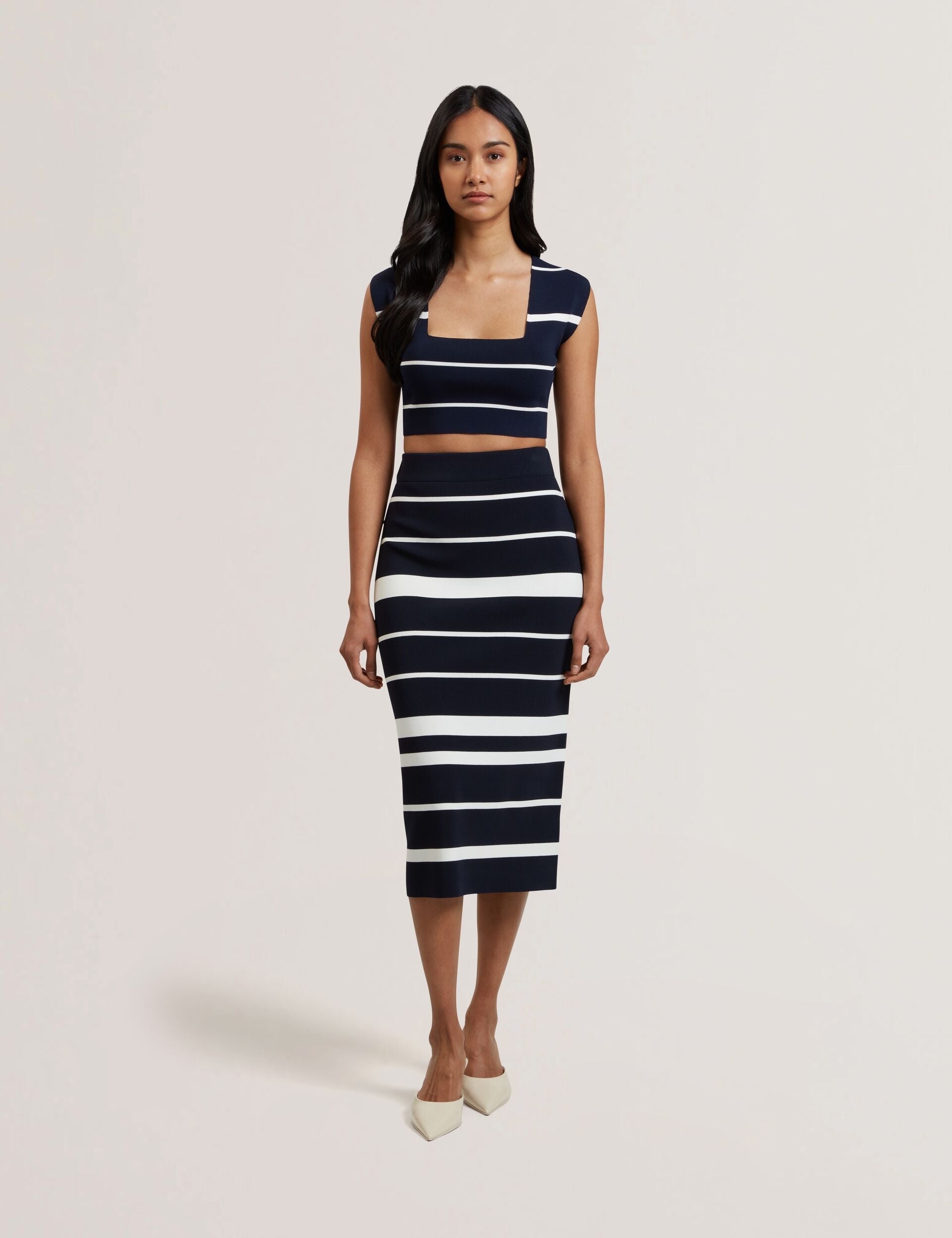 Ted Baker ELLLE - Striped Knit Square Neck Cropped Top
