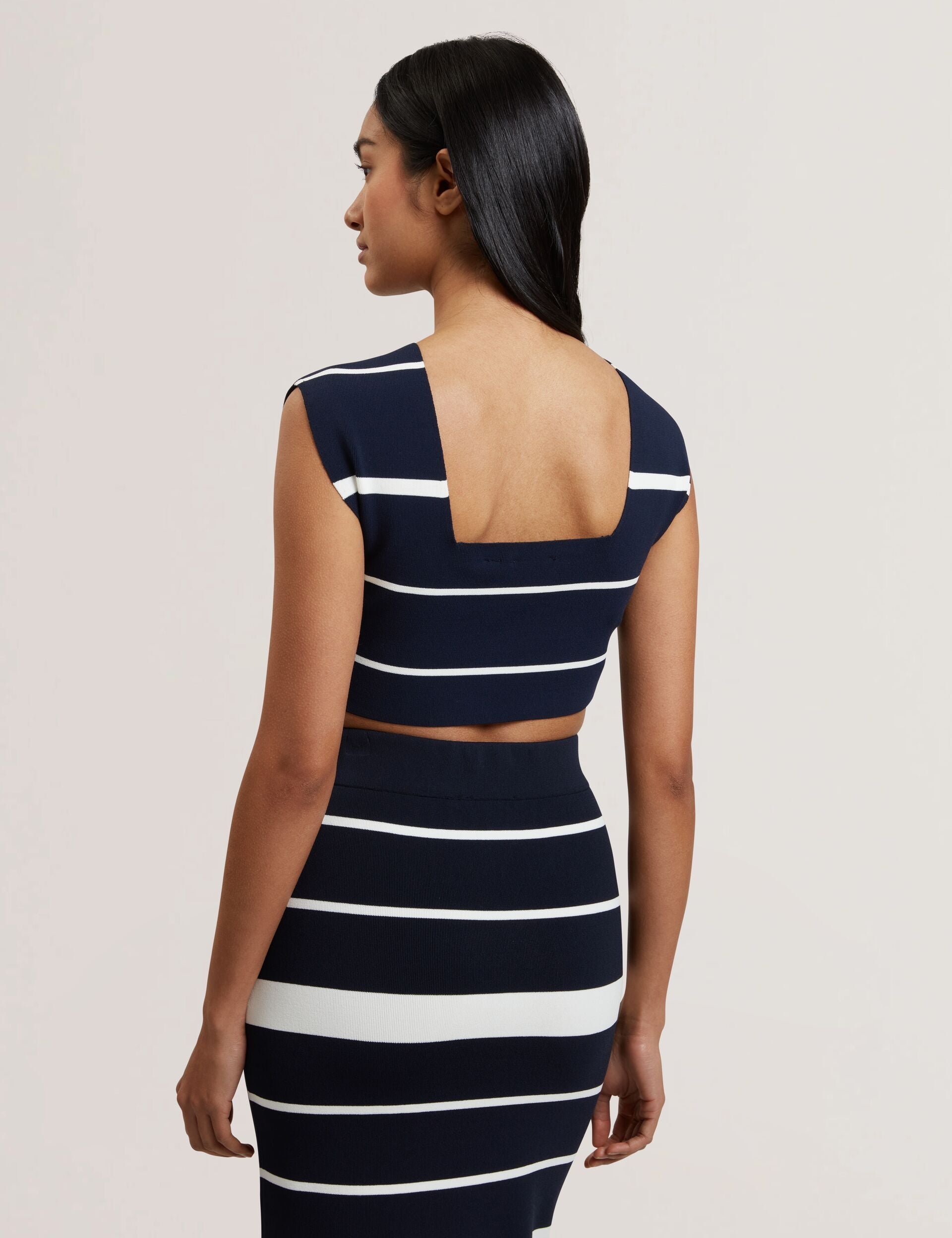 Ted Baker ELLLE - Striped Knit Square Neck Cropped Top