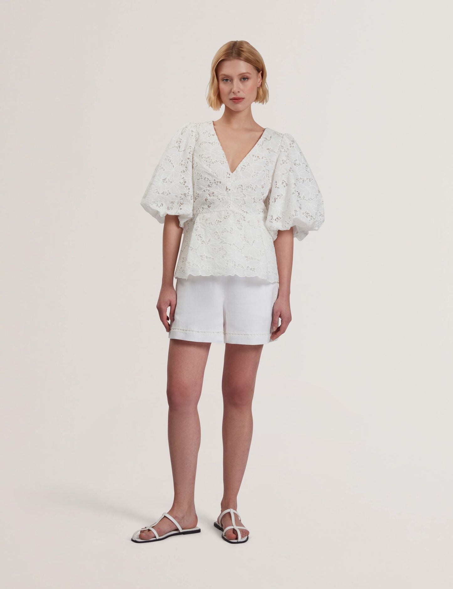 Ted Baker ELLARI - Lace Puff Sleeve V-Neck Peplum Top